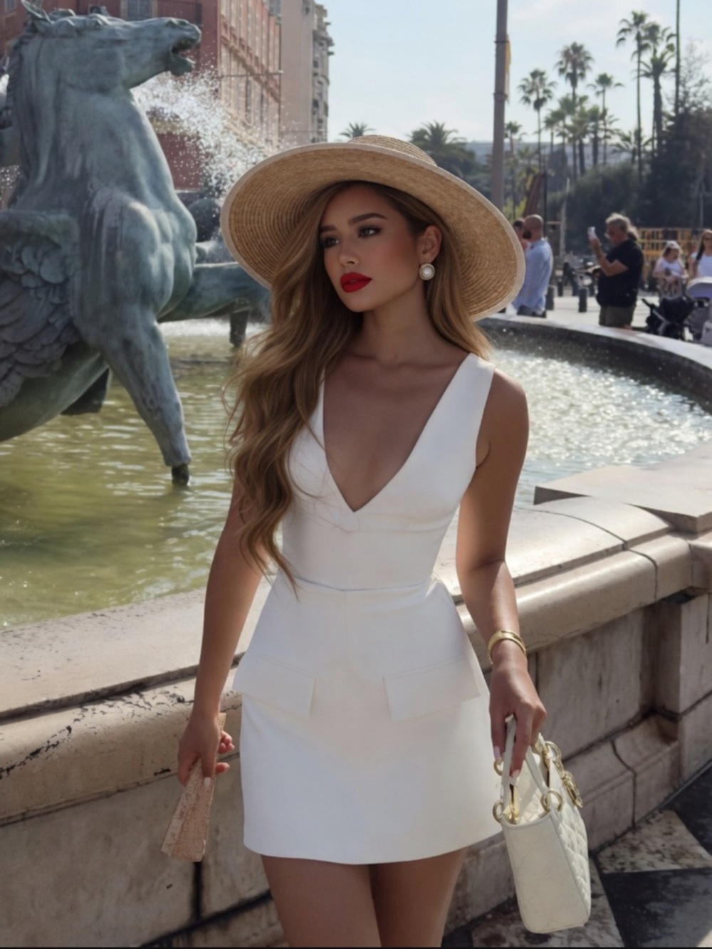 HOUSE OF CB 'Olympia' White Plunge Mini Dress/Size Small (Tall) US4-6  $269